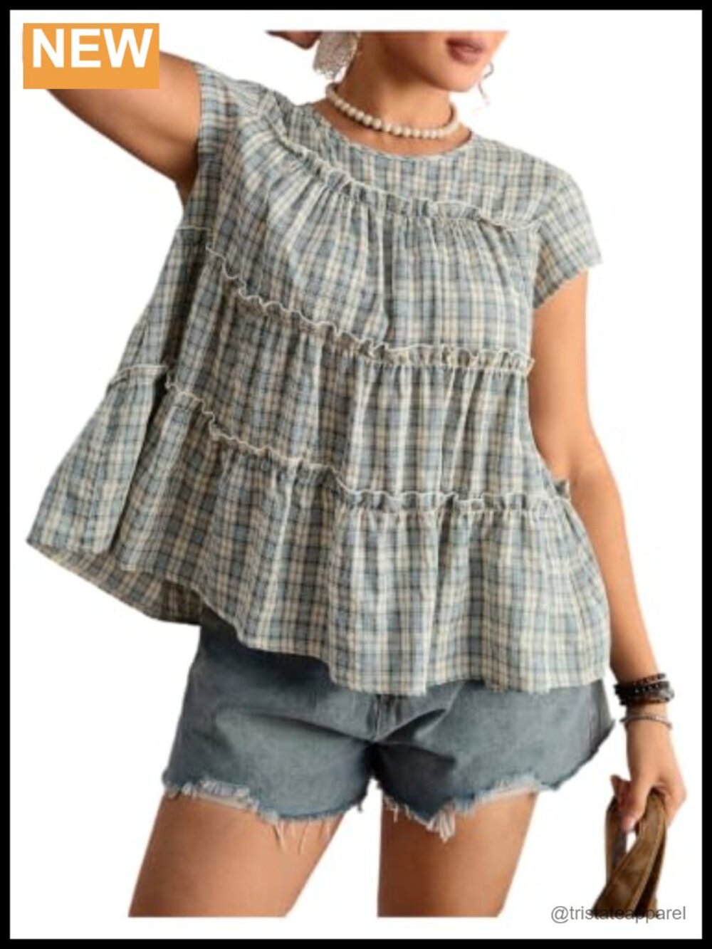 Women's Plus Size Gingham Ruffle Peplum Babydoll Blouse